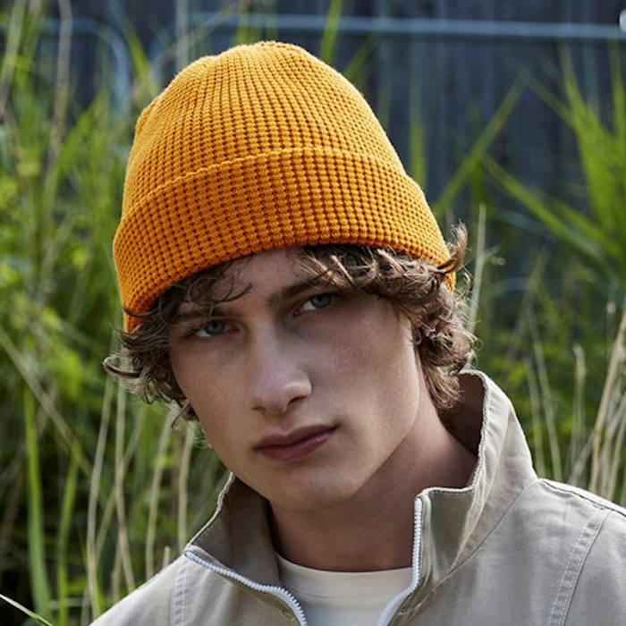 7 beanies begging for embroidery - the Beechfield Organic cotton waffle beanie.