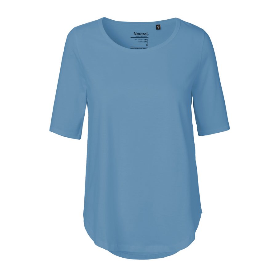 Ribbed Scoop-neck T-shirt - Light blue melange - Ladies