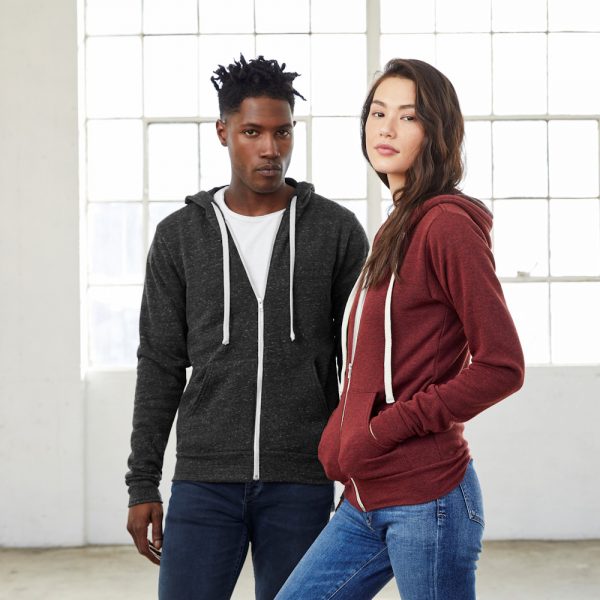 Bella Canvas Triblend Zip Hoodie with printing at Fifth Column.