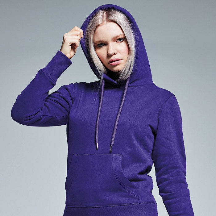 The Anthem Women’s hoodie, an example in 8 great products for winter printing and embroidery.
