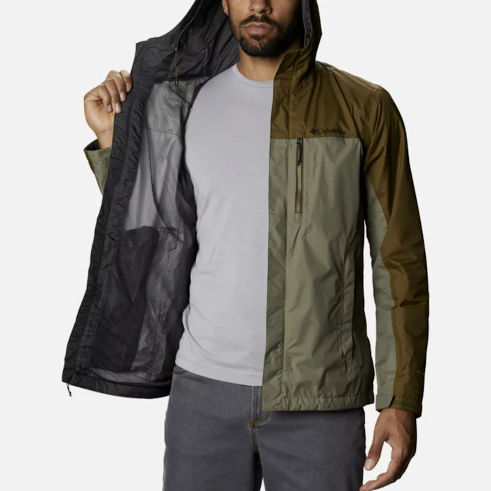 Waterproof and designed for dual branding: Men’s Columbia Pouring Waterproof Jacket.